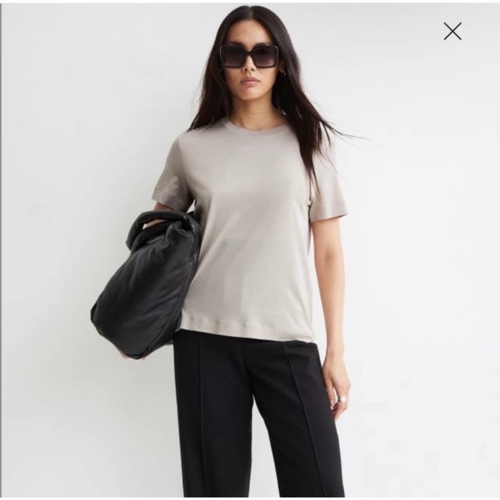 NWT H&M Premium Silk Cotton Blend Crew Tee Shirt Light Olive L